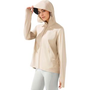 BENEUNDER Cooling Women's UPF 50+ Sun Protection Lightweight Hoodie Jacket Long Sleeve Active Sun Shirts for Outdoor Workout (Beige)