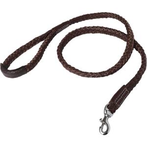 Patch & Marshall Leather Dog Training Leash | Heavy Duty with Strong Hook | 5 ft Long, 1 Inch Braided Double-Padded | One Size, Brown