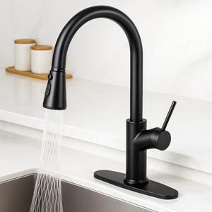Kitchen Faucet with Pull Down Sprayer Matte Black, High Arc Single Handle Kitchen Sink Faucet with Deck Plate, Stainless Steel Faucet for Kitchen Sink for Farmhouse Laundry Rv