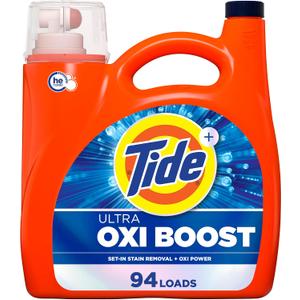 Tide Ultra Oxi Boost Liquid Laundry Detergent, 132 fl oz, 94 Loads, Advanced Stain Remover, Laundry Detergent Liquid with Extra Oxi Power