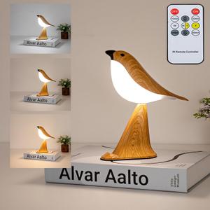 Small Bird Desk Lamp, Rechargeable Cordless Table Lamp with 3 Color Temperatures, Remote Control & Touch Sensor, Multi-Function Battery Operated Bird Night Light for Bedroom, Kids, 1 Pack