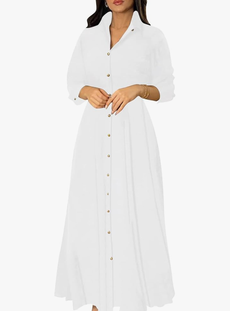 BestGirl Women's Button Down T-Shirt Dress Casual High Low V Neck Loose Long Dress with Belts XL