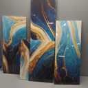 Modern Canvas Wall Art for Office 5 Panel Abstract Marble Art Poster Turquoise Gold and White Colors Picture Prints for Native Americans Living Room Home Wall Decor Stretched Ready to Hang 60x40 in