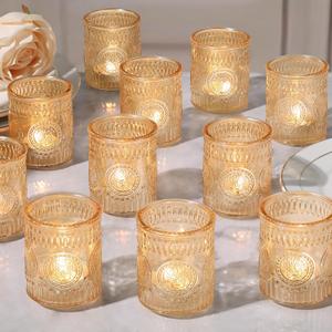 24 Pcs Gold Votive Candle Holders, Glass Tealight Candle Holders for Home Decor, Wedding Table Centerpiece, Birdal Shower, Party