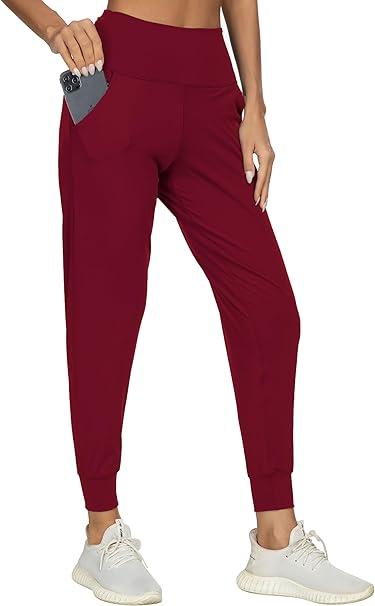 Kcutteyg Womens Joggers with Pockets, Lightweight Quick Dry Athletic Workout Soft Pants for Gym, Yoga, Running (Medium, Red)