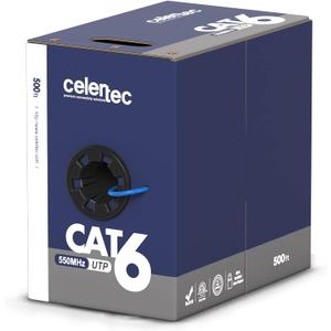 celertec CAT6 Ethernet Cable, 500ft, 23AWG Solid Bare Copper, Unshielded Twisted Pairs(UTP), 550MHz, ETL Listed &CMR Riser Rated, Indoor, Bulk Ethernet Cable -Blue