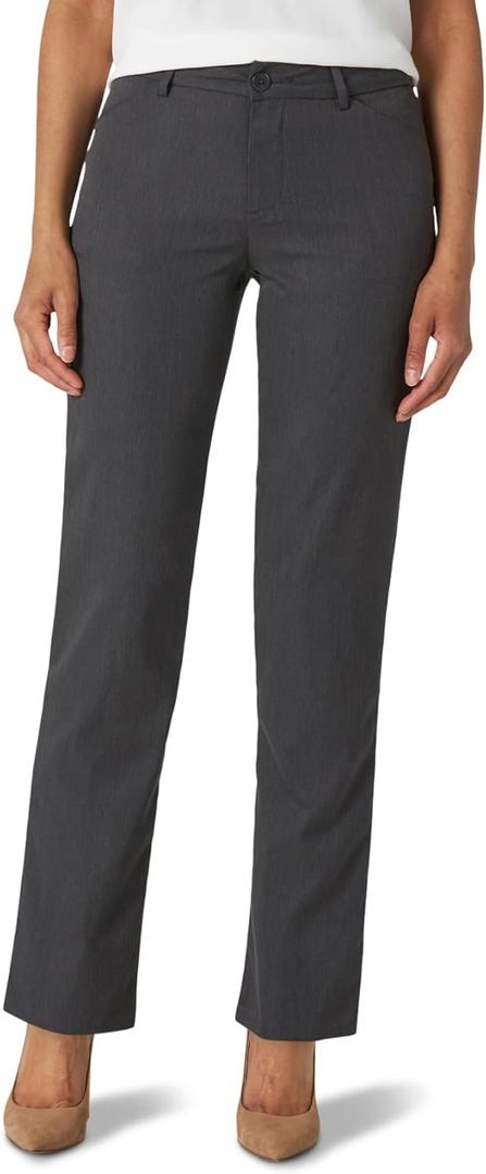 Lee Women's Wrinkle Free Relaxed Fit Straight Leg Pant (18, Charcoal Heather)
