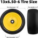 RONPOW 13x6.50-6 Flat Free Lawn Mower Tires and Wheel, for Zero Turn Mower | Universal 3/4", 5/8", 1/2" Bearings, 500 lbs Load, 4.33"-6.73" Hub Spacers, Solid Front Caster Replacement, 2-Pack Yellow