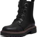 Athlefit Women's Combat Ankle Boots Lace up Platform Lug Sole Chunky Low Heel Booties, Size: 7.5