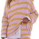 LAMISSCHE Womens Oversized Lounge Sets 2 Piece Outfits Striped Matching Pajama Set Long Sleeve Sweater Set, Dk Yellow< Purple S