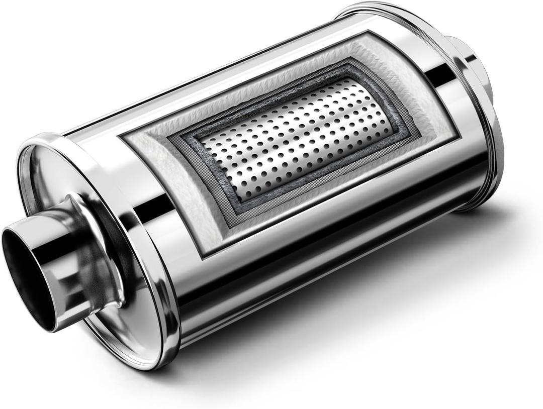 Resonator, 2.5'' Inlet & Outlet Ultra Quiet Resonator, 304 Stainless Steel Performance Exhaust Muffler