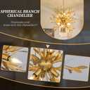 Wellmet Gold 6-Light Sputnik Chandelier, Modern Globe Leaf Pendant Light Fixture, Adjustable Hanging Ceiling Light for Living Room, Dining Room, Bedroom, Entryway, Foyer, Stairway, Hallway