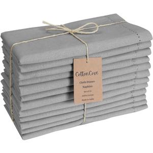 CottonCove Hemstitch Cloth Dinner Napkins Cotton Set of 12 - Soft Durable Washable - Ideal for Farmhouse Parties Wedding Christmas Easter - Perfect Everyday Use Table Cloth Napkins 18x18 Silver Grey