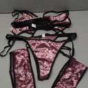 popiv Women's Sexy Lingerie Set with Garter Belt Matching Bra and Panty Lingeries Sets 4 Piece (Large, Velvet Pink)