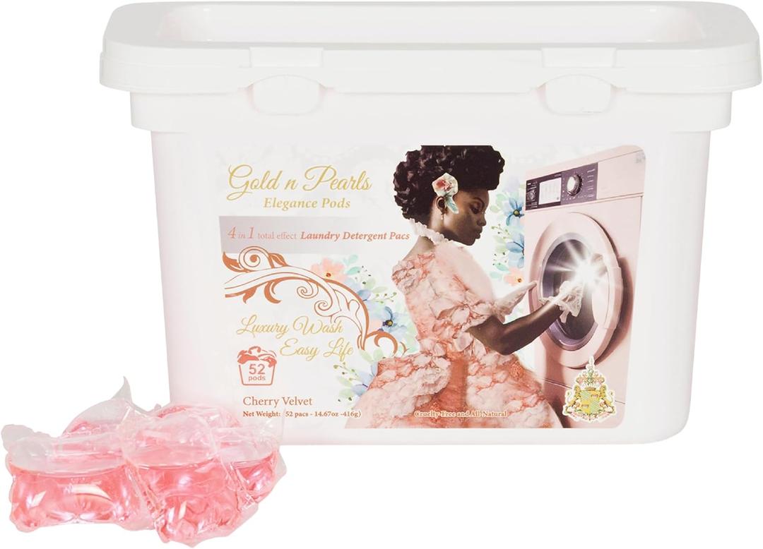 4-in-1 Laundry Pods, Cherry Velvet Scent - Stain Remover, Fabric Softener, Fresh Scent & Deep Clean, 52 Count