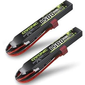 OVONIC Lipo Battery 7.4v 1500mAh 2S 50C Lipo Battery with T Plug (2 Pack)