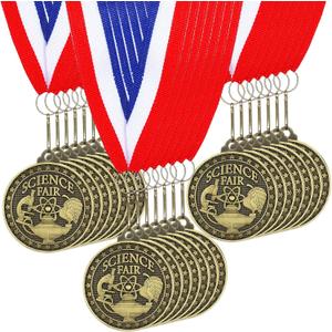 Landical 60 Pcs Science Fair Award Medals 2 Inch Bulk Gold Medals with Neck Ribbons Science Fair Project Participation Prizes Trophies Gift for Education Competitions Event Winner