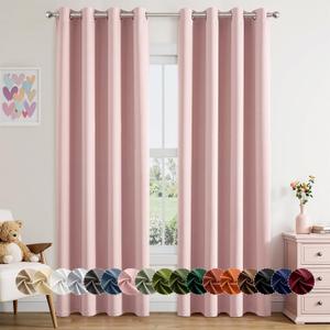 MIULEE Baby Pink Blackout Curtains for Bedroom Living Room 84 Inches Long 2 Panels, Thermal Insulated Room Darkening Drapes Solid Grommet Noise Reduction Light Blocking Window Treatments 50x84 Inch