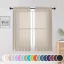 OWENIE Taupe Sheer Curtains 54 Inch Length 2 Panels Set, Rod Pocket Fimly Voile Short Curtains for Living Room, Taupe Solid Window Curtain Panels for Bedroom, Each 42Wx54L inch