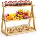 3 Tier Bamboo Serving Tray, Rectangle Serving Platters Tiered Tray Stand, Fruit Cupcake Display Stand Farmhouse Decorative Trays for Appetizers, Snacks, Dessert, Party, Birthday, Wedding