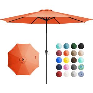 JEAREY 11' Patio Umbrellas Outdoor Table Market Umbrella w/Crank, 8 Sturdy Ribs, UV Protection Windproof for Garden, Deck, Backyard, Pool(Orange)