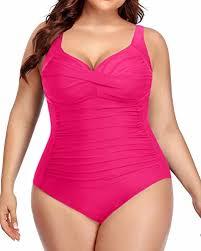 Yonique Women Plus Size One Piece Swimsuits Tummy Control Bathing Suits Twist Front Ruched Swimwear Hot Pink 20W