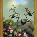 Art Oyster Martin Johnson Heade Ruby Throat of North America - 21" x 28" Premium Canvas Print with Gold Frame