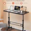 Small Standing Desk Adjustable Height, Mobile Stand Up Desk with Wheels, 32 Inch Portable Rolling Desks for Walking Pad Treadmill Black