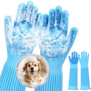 Pecute Pet Grooming Gloves, Heat Resistant Cat Bathing Gloves with High-Density Teeth, Silicone Dog Bathing Gloves with Enhanced Five Finger Design, Bathing and Massaging for Dogs and Cats (X-Large, Blue)