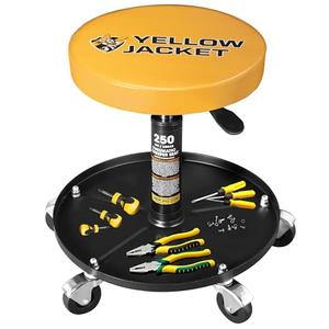 YELLOW JACKET Rolling Mechanic Stool with Wheels Pneumatic Garage Shop Seat Adjustable Height Roller Mechanics Creeper Chair with Tool Tray for Auto Repair