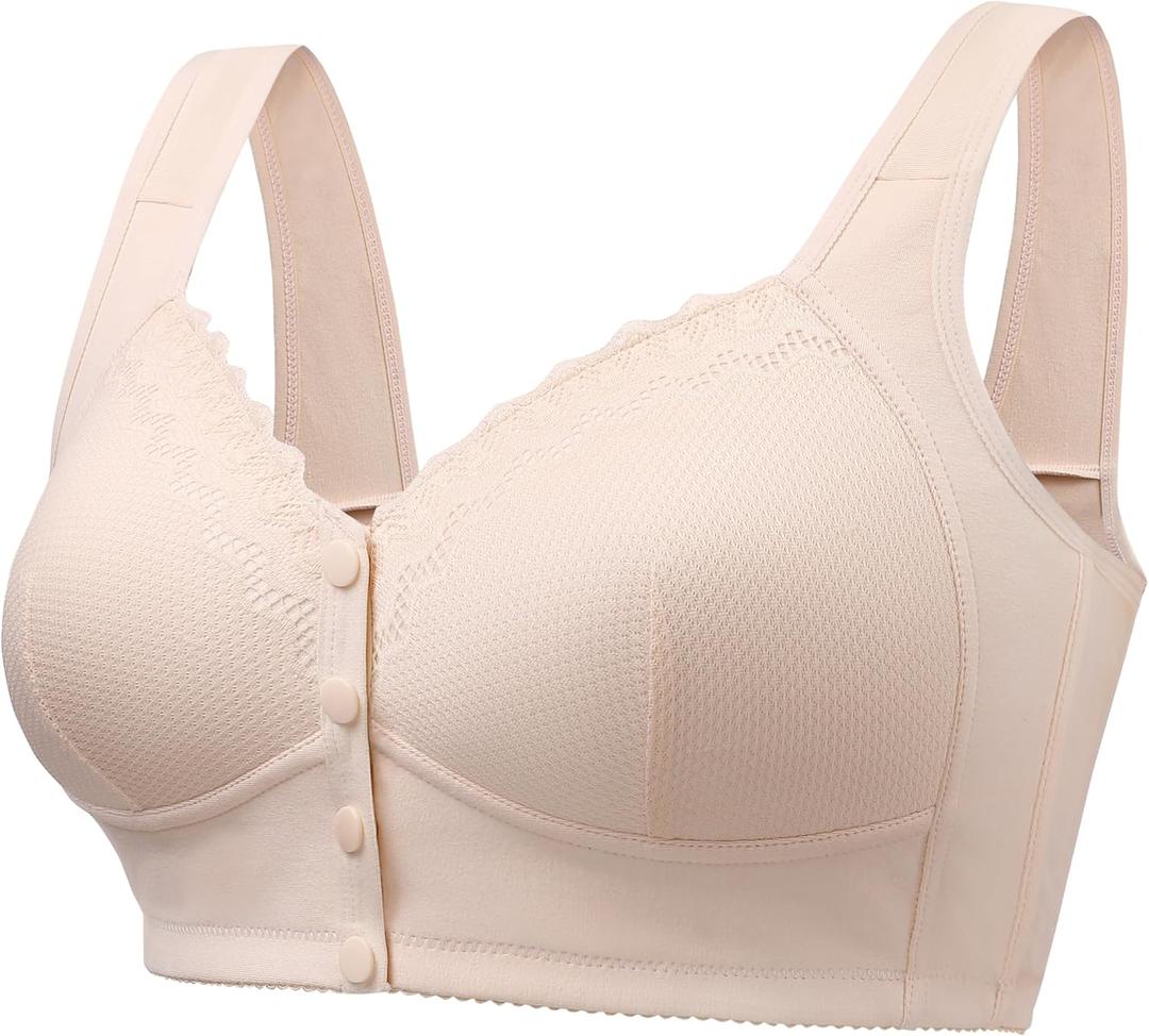 Bras for Women No Underwire Comfortable Full Coverage Front Closure Bralettes Wireless Wirefree Everyday Bras (38D, Apricot)