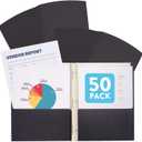 Blue Summit Black Pocket Folders with Prongs, Black Folders with Prongs, 2 Pocket Folder with 3 Brads, Paper, 50 Pack