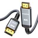 Highwings 4K DisplayPort to HDMI, 6.6ft Uni-Directional DP (Source) to HDMI (Display) 1.4 Cable, 4K@30Hz, 2K@60Hz, 1080P Full HD, Braided Cord for Dell, NVIDIA, AMD, Lenovo, Monitor, Projector (Grey) (6.6 FT)
