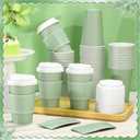 60 Pack Sage Green Coffee Cups with Lids Sleeves, 12oz Insulated To Go Paper Cups Sage Green Party Cups Disposable Easter Paper Cups, Drinking Cups for Wedding Birthday Baby Shower Party Supplies