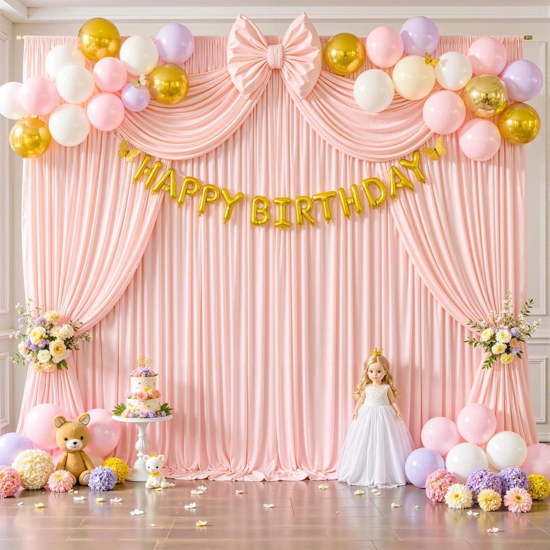 10ftx10ft Light Pink Backdrop Curtains for Baby Shower Wrinkle Free Pink Photo Curtains Soft Fabric Drapes Back Drop Cloth for Wedding Girls Birthday Parties Photography Background 5x10ft, 2 Panels