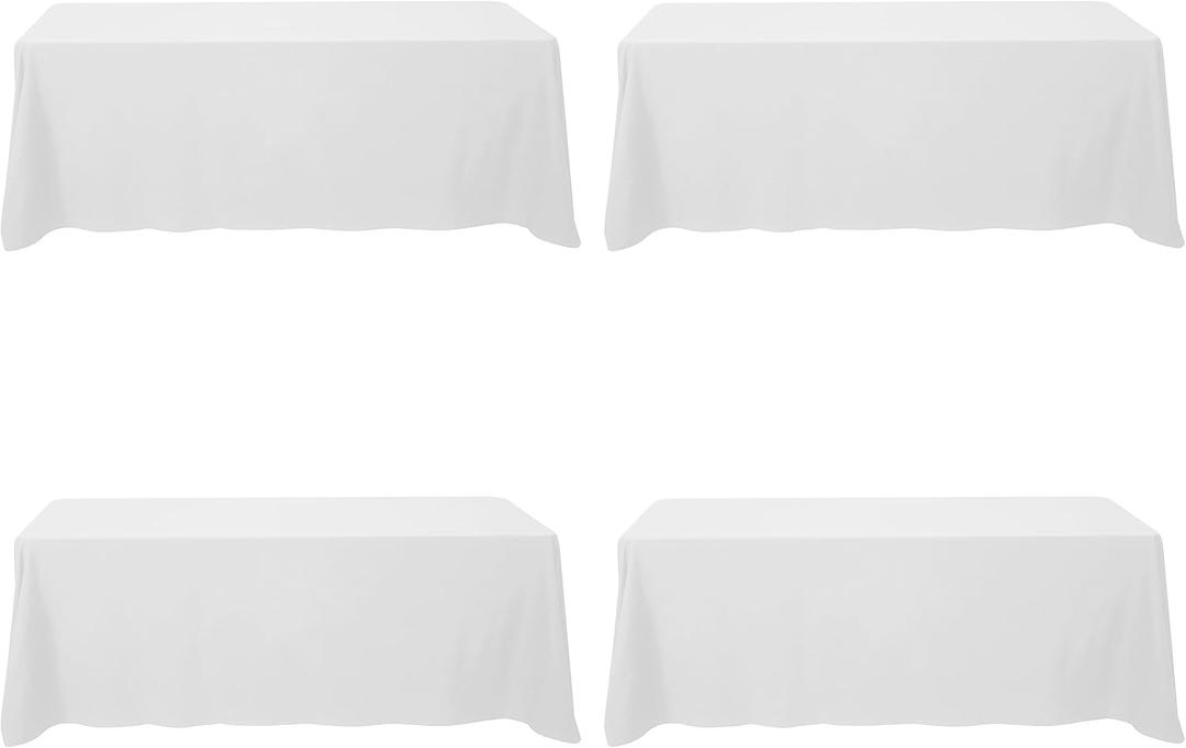 BRILLMAX 4 Pack White Tablecloths 90 x 156 Inch for 8ft Rectangle Tables - 150 GSM Polyester Fabric, Floor Length Drop, Water, Stain & Wrinkle Resistant Cloth Cover for Wedding Reception Banquet