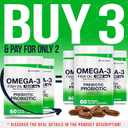Omega-3 Fish Oil with Prebiotics & Probiotics – 1800mg EPA & DHA Supplement for Heart, Brain, and Gut Health – 20 Billion CFU, Inulin Fiber, Burpless Lemon-Flavored Softgels