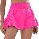 BMJL Womens Athletic Running Shorts Workout Gym Quick Dry Flowy Tennis Shorts with Pockets(M, Rose Red)