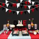 10M/32Ft Red Black White Banner Halloween Party Decorations Triangle Flag Fabric Pennant Garland Bunting for Wedding Graduation Birthday Pirate Casino Mickey Mouse Ladybug Theme Hanging Festival Decor