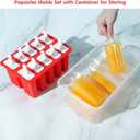 Miaowoof Homemade Popsicle Molds, 10-Cav Non-BPA Silicone Ice Pop Maker, with 50 Sticks, 50 Bags, 10 Reusable Sticks, Funnel, Brush and Ice Pop Recipe (Red+Bin)