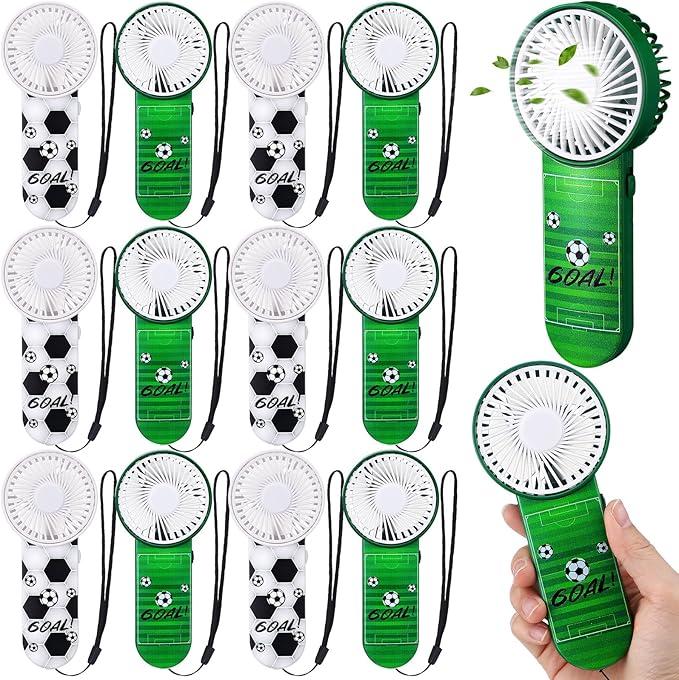 WILLBOND 12 Pcs Soccer Party Supplies Mini Handheld Fan Bulk Small Personal Portable Fans with Lanyard for Soccer Team Gift Goodie Bag Stuffers Outdoor Sport Party, Battery Not Include