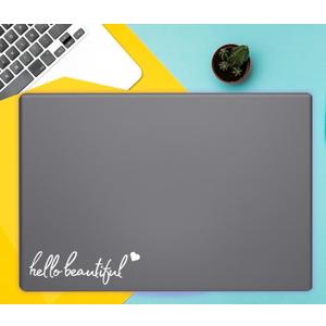Hello Beautiful Decal | Decal | White Vinyl Sticker Auto Car Waterbottles Truck Window Tumbler Laptop | White | 3.86" x 1.2"