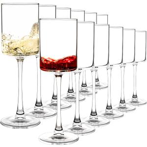 Elegant Square Wine Glasses Set of 12, All Purpose Red Wine Glasses for Birthday, Wedding, Party - 9.5 oz, Clear