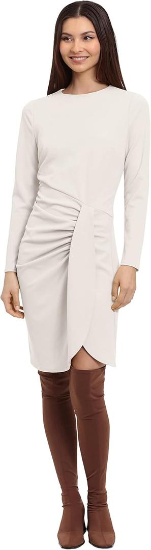 Donna Morgan Women's Long Sleeve Faux Wrap Dress (Beige, S)