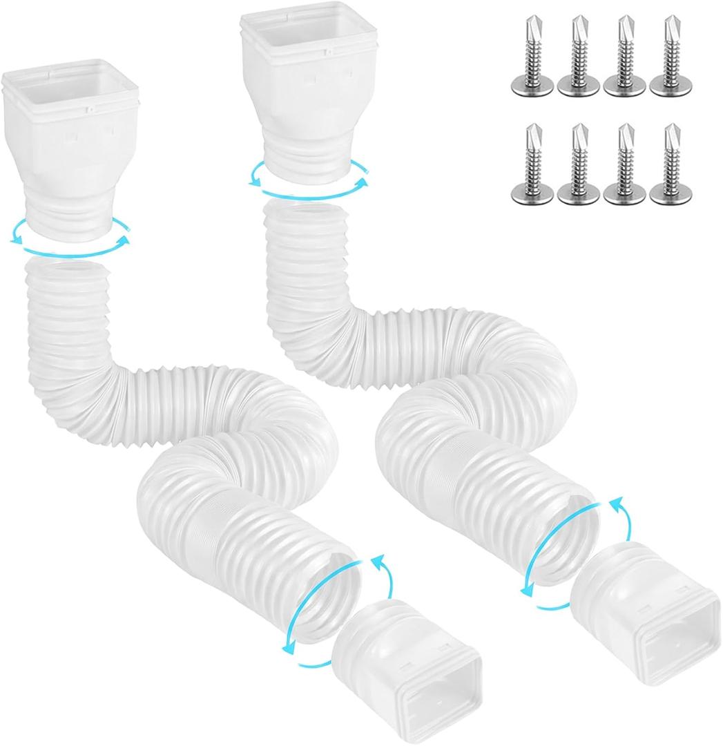 Gutterlix 2 Pack Flexible Gutter Downspout Extensions Extendable from 21" to 67", Downspout Extender Comes with Adapters, Thickened Down spout Drain Extension for Rainwater Drainage(White)