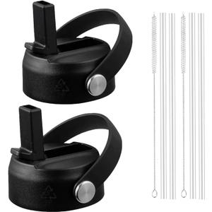 2 x Straw Lid for Hydro Flask Wide Mouth Bottle 16 18 20 32 40 64oz,Flip Flask Cap for Hydroflask,Leak Proof Sports Water Bottle Top Accessories (Black)