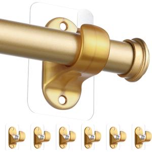 ANDGOO 6 Pack Curtain Rod Brackets No Drilling, Gold Curtain Hooks Self Adhesive Curtains Rod Holders, Heavy Duty No Screw Stick on Wall for Bedroom, Bathroom, Livingroom, Kitchen, Hold up to 13lbs
