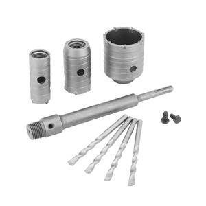 QWORK Concrete Hole Saw Kit, 7 Pcs Cement Stone Drill Bit Sets, Shank with (30mm 40mm 60mm) Cutting Diameter, 8 11/16" Connecting Rod, 3 Center Drill Bits, for Brick Stone Wall Drilling