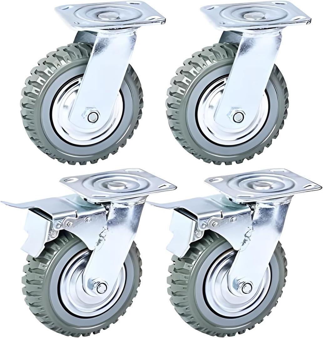 Nisorpa 4 Pack Heavy Duty Plate Casters Set 6 inch Swivel Wheel with Brake Anti-Skid 360 Degree Ball Bearing Castor Wheels(All Swivel,2PCS with Brake 2PCS Without)