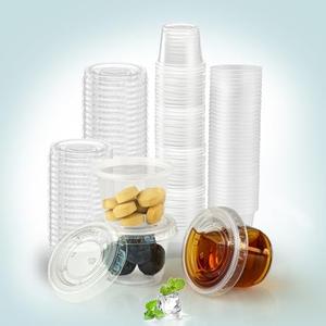 SUCITY 120 Sets - Small Plastic 1oz Condiment Cups with Lids, Portion Cups for Lunch, Party, Trips